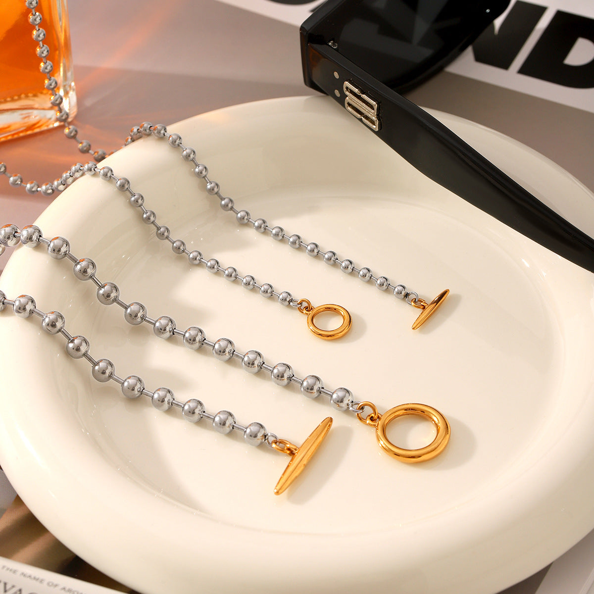 Wholesale Stainless Steel Ballpoint Chain Double Chain Necklace