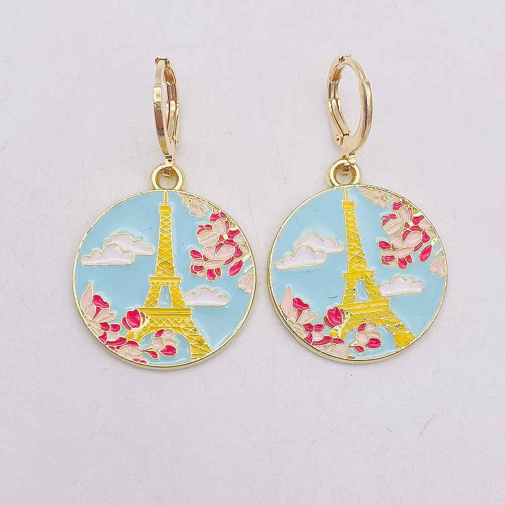 Wholesale City Architecture Scenery Earrings Alloy Oil Drop Pendant Earrings Acrylic Earrings ACC-ES-Chengy002