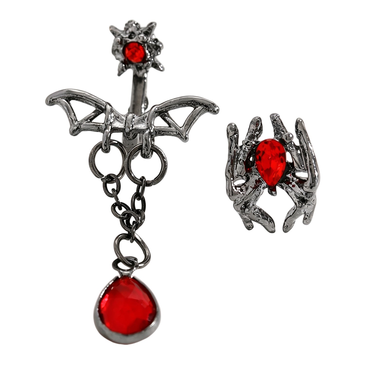 Wholesale Gothic Punk Bat Chain Earrings Alloy Gun Black Red Stone Fashion Accessory