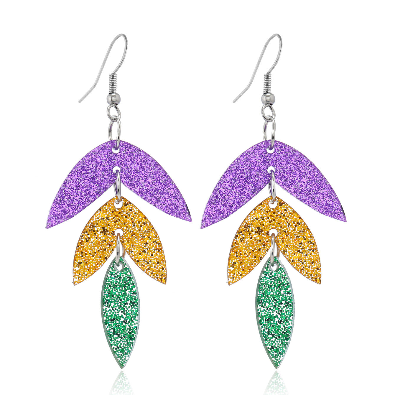 Wholesale three-color acrylic colorful sequin wheat ear leaf earrings