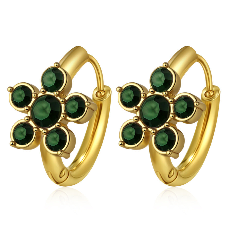 Wholesale Stainless Steel Five-Leaf Flower  Zircon Earrings