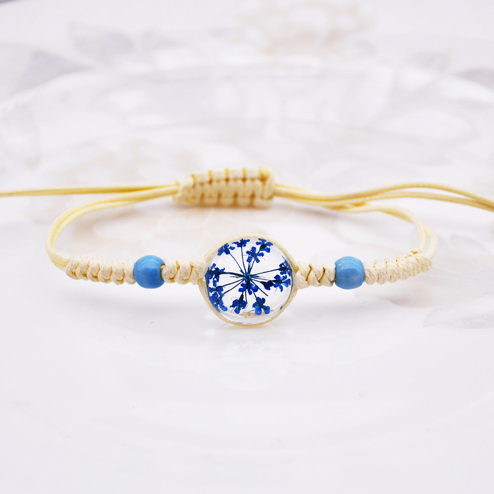 Wholesale Women' s Handmade Dried Flower Bracelet with Glass Ball Charm,  Red,  Boutique Resale Gift for Everyday Wear