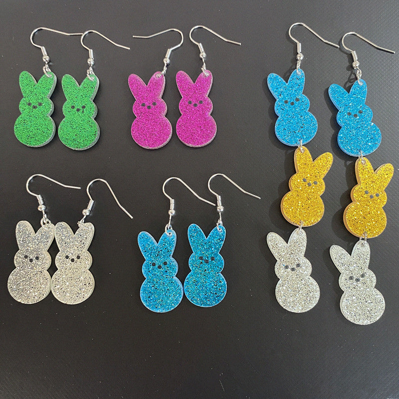 Wholesale Acrylic Easter Powder Bunny Earrings