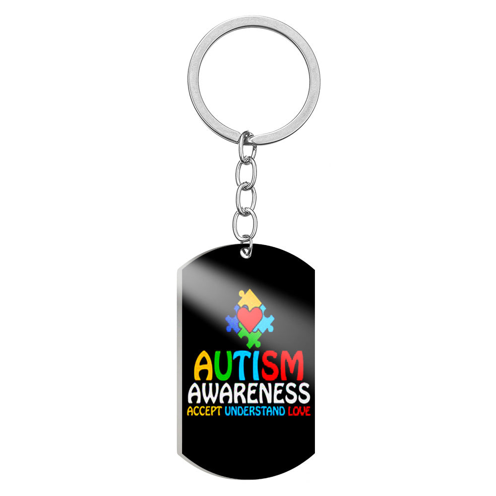 Wholesale Autism Color Printed Puzzle Stainless Steel Keychain ACC-KC-HuanYu006