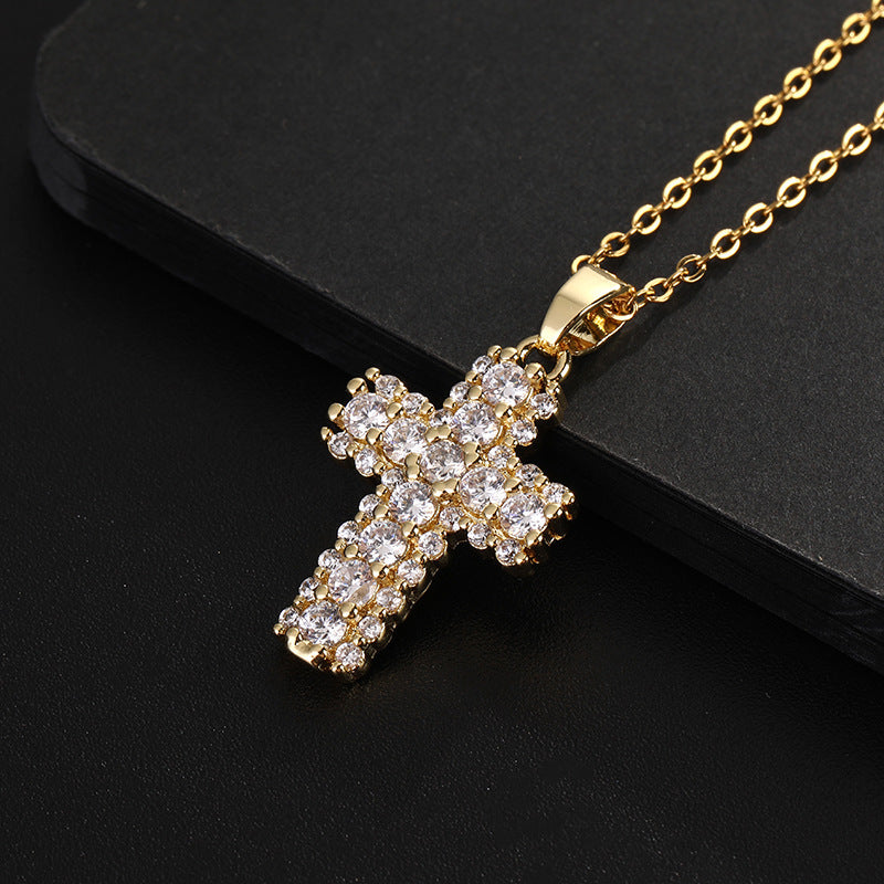 Wholesale Retro Punk Gold Plated Rhinestone Cross Necklace For Women Fashion Accessory Gift