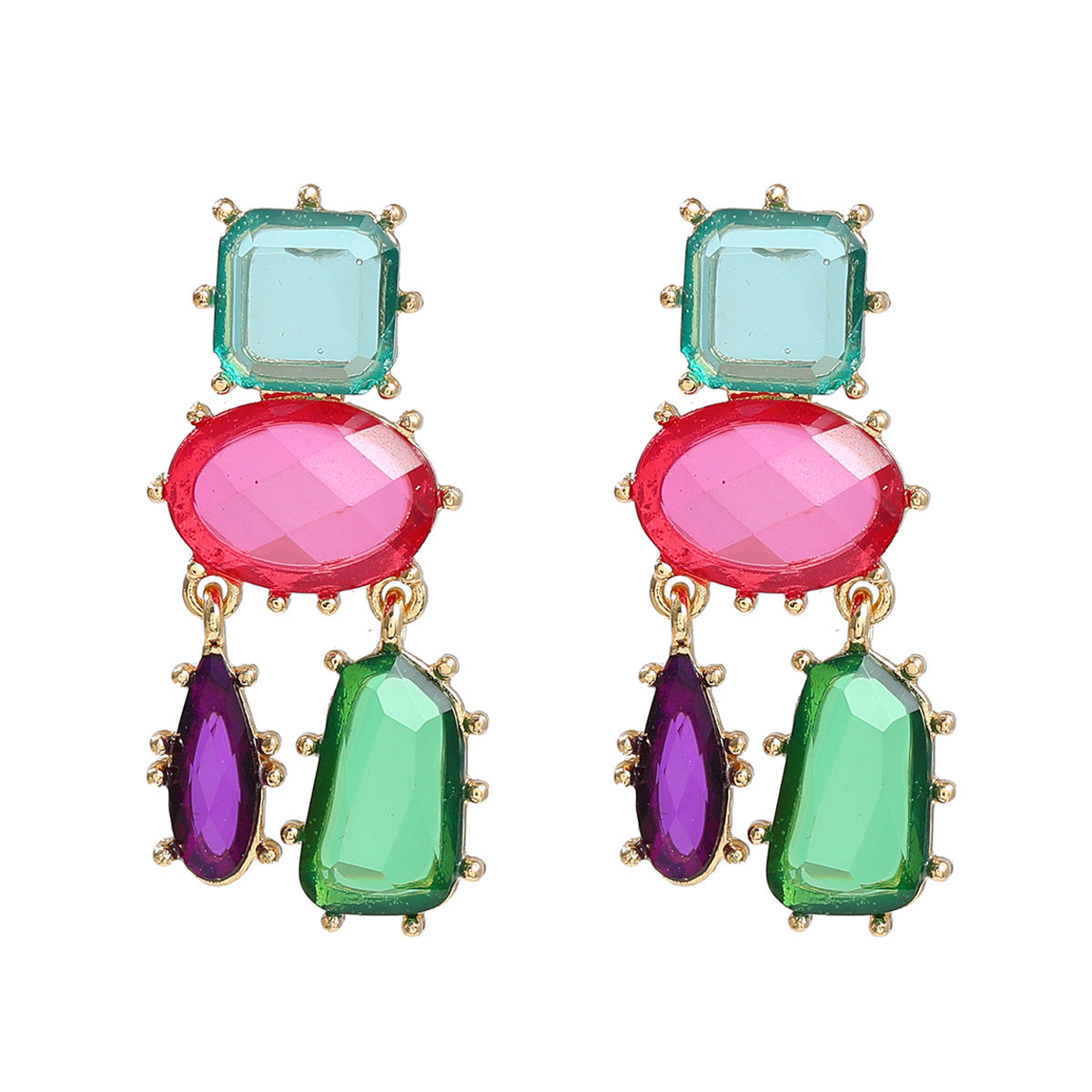 Wholesale colored diamond earrings multi-layer geometric color matching earrings