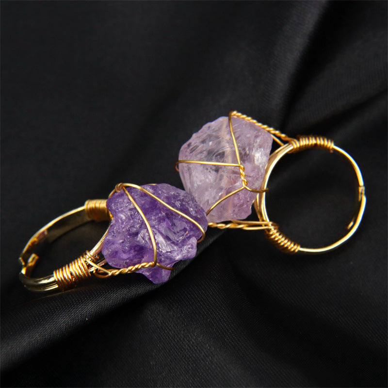 Wholesale Hand Wound Raw Stone Natural Stone Agate Adjustable Ring ACC-RS-HanX001