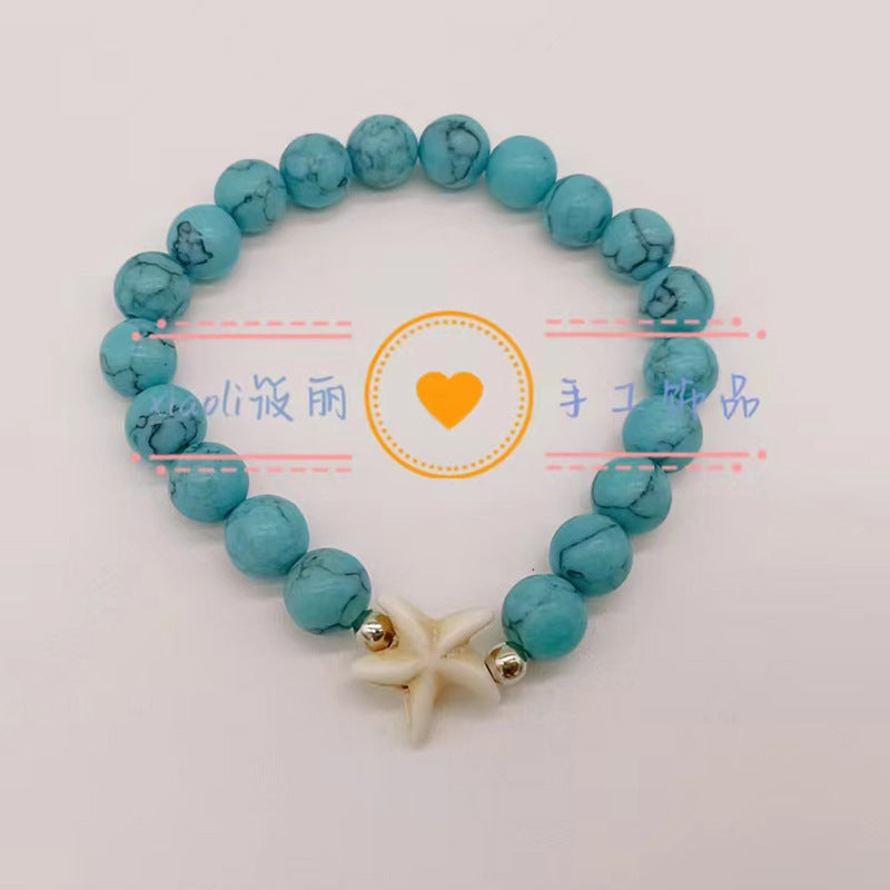 Wholesale Turtle Starfish Stretch Beaded White Turquoise Bracelet ACC-BT-Youl009