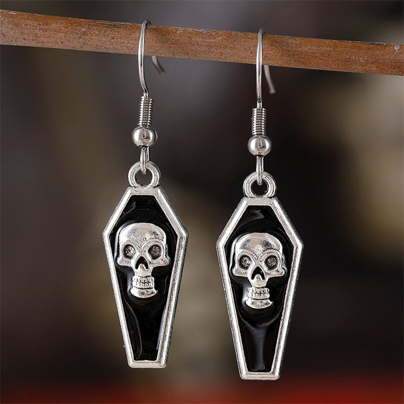 Wholesale Gothic  Cross Skull Coffin Earrings Retro Zinc Alloy Electroplated Party Wear Boutique Resale