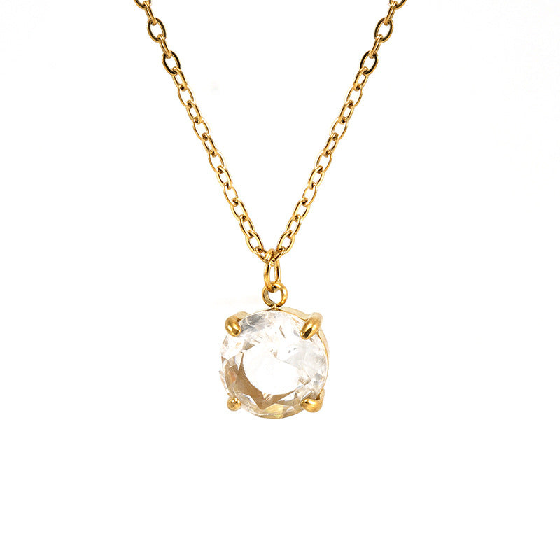 Wholesale  Titanium Steel round zircon necklace 18K gold  simple pendant ladies clavicle chain