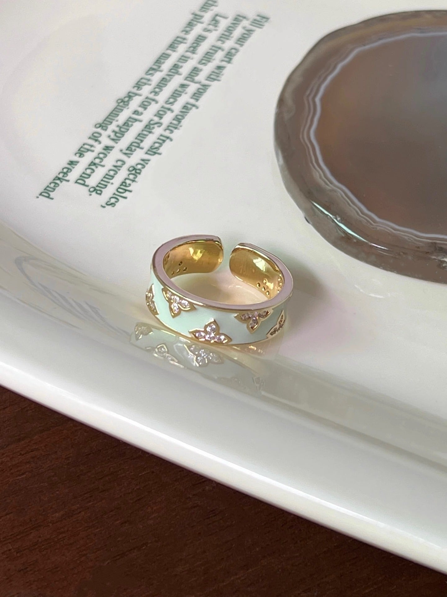 Wholesale Row Diamond Enamel Decoration Butterfly Four-leaf Clover Ring