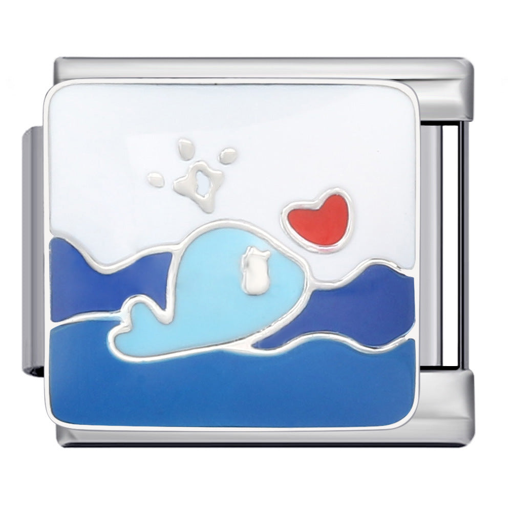 Wholesale  Italian Module Bracelet  Blue Ocean ElementsStainless Steel Welding Pattern DIY Charms