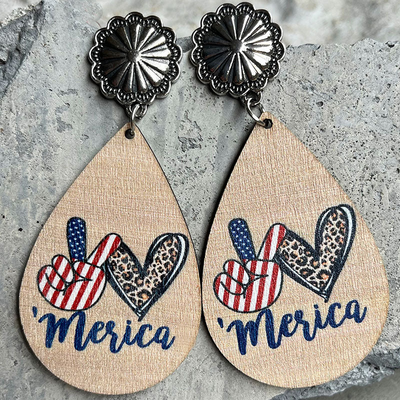 Wholesale 2 Pairs/Pack American Independence Day Western Style Cowboy Boots Cow Head Sunflower Wood Earrings ACC-ES-HY103
