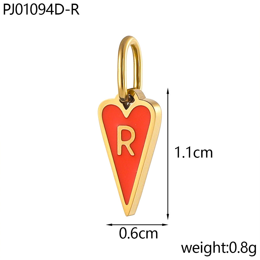 Wholesale Single-sided oil-dropping heart 26 English letters stainless pendant