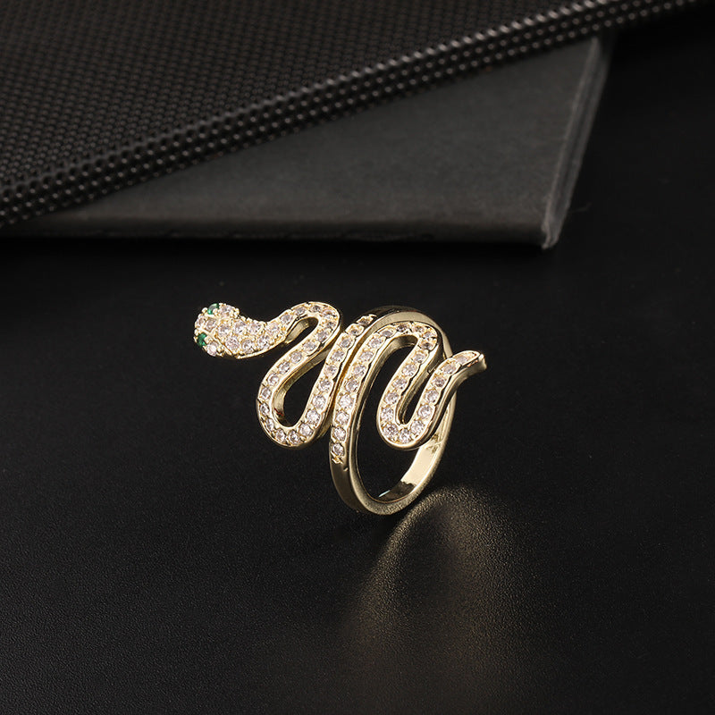 Wholesale European Fashion Sparkling Gold Plated Copper Zircon Open Ring Geometric Chic Jewelry Accessory Gift
