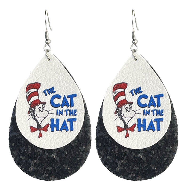 Wholesale 2 Pairs/pack Leather Printed Cute Teacher Reading Earrings ACC-ES-HY216