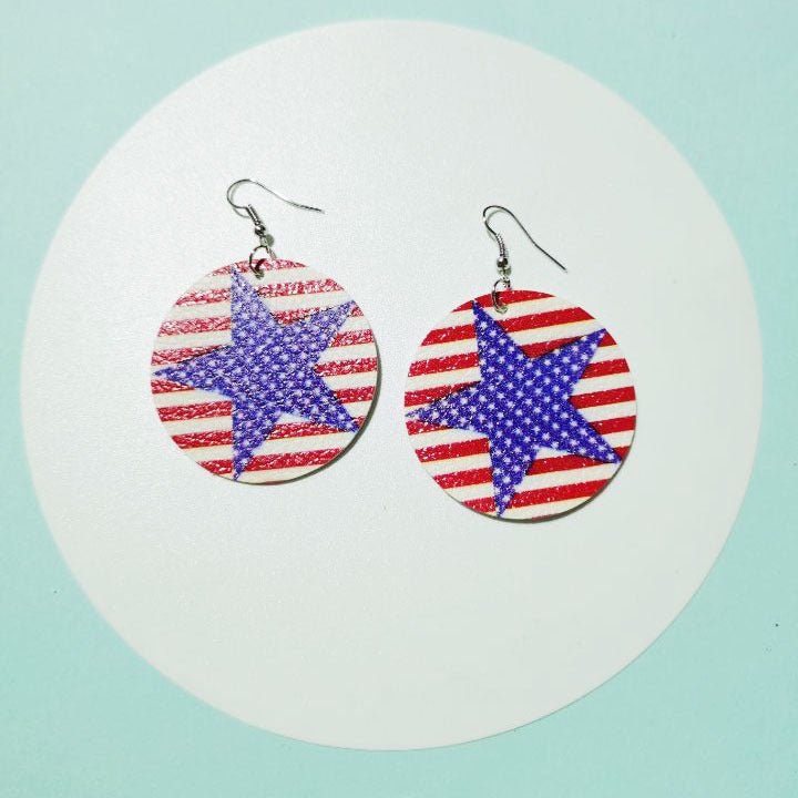Wholesale American Independence Day Teardrop Shaped PU Leather Earrings ACC-ES-YiYuan005