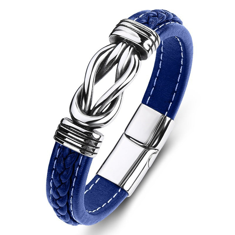Wholesale Stainless steel  woven leather hand rope punk style alloy 8-character  bracelet