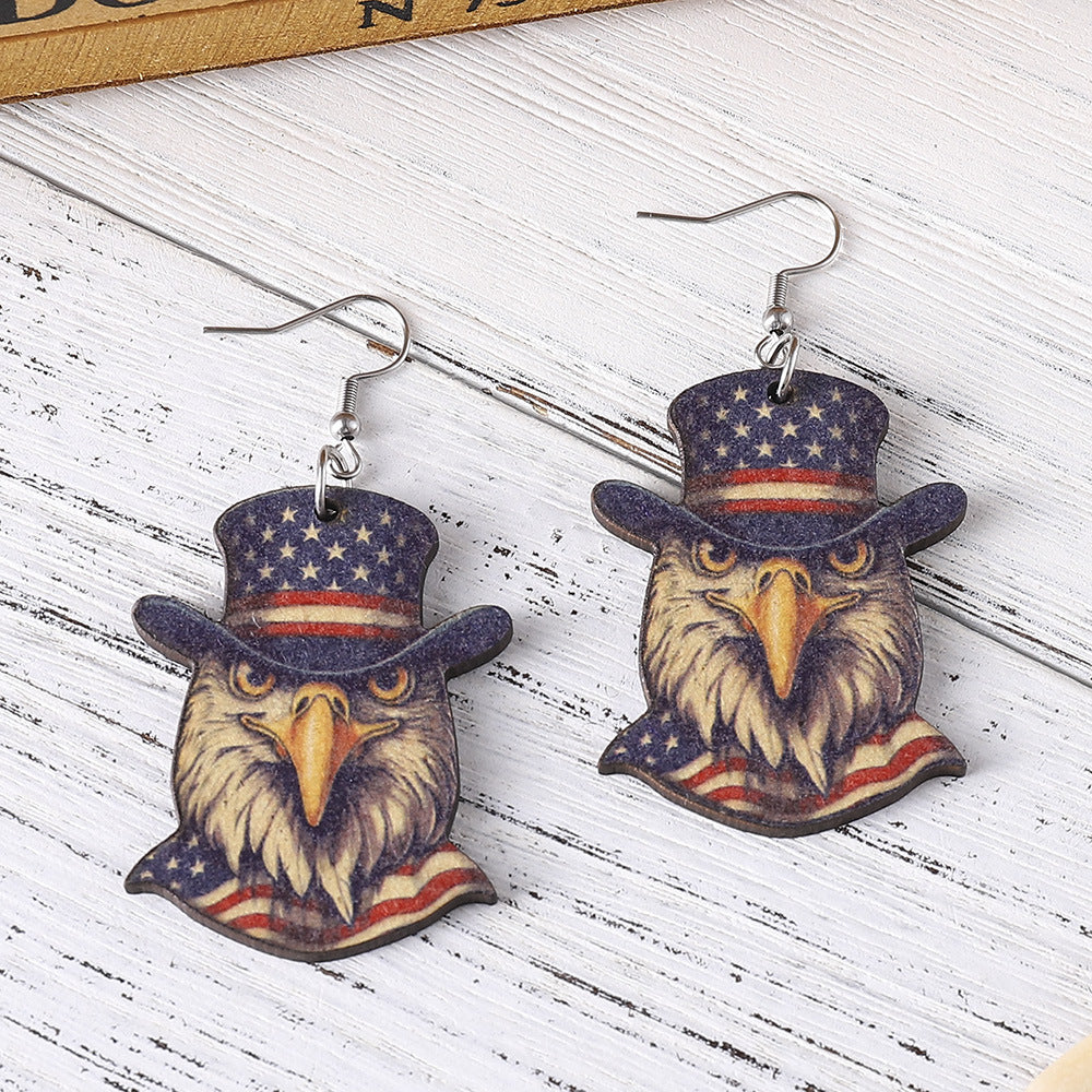 Wholesale American Independence Day Eagle Sunflower Love Leaf Wooden Double Sided Earrings ACC-ES-ChuLian011