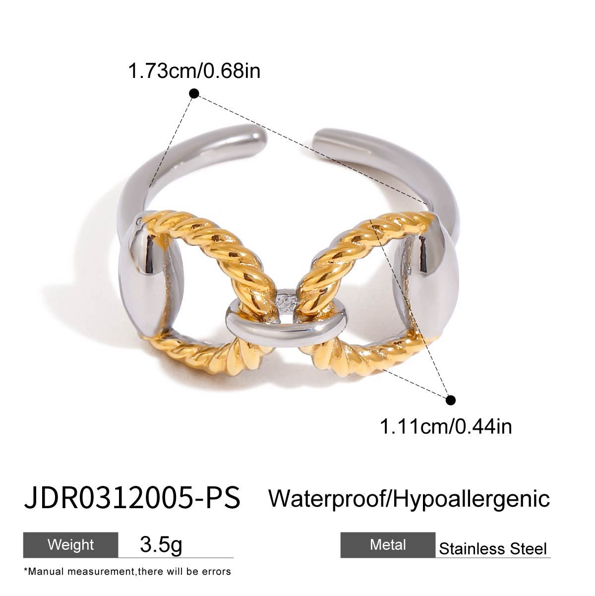 Wholesale  18K gold stainless steel double thread horseshoe opening ring