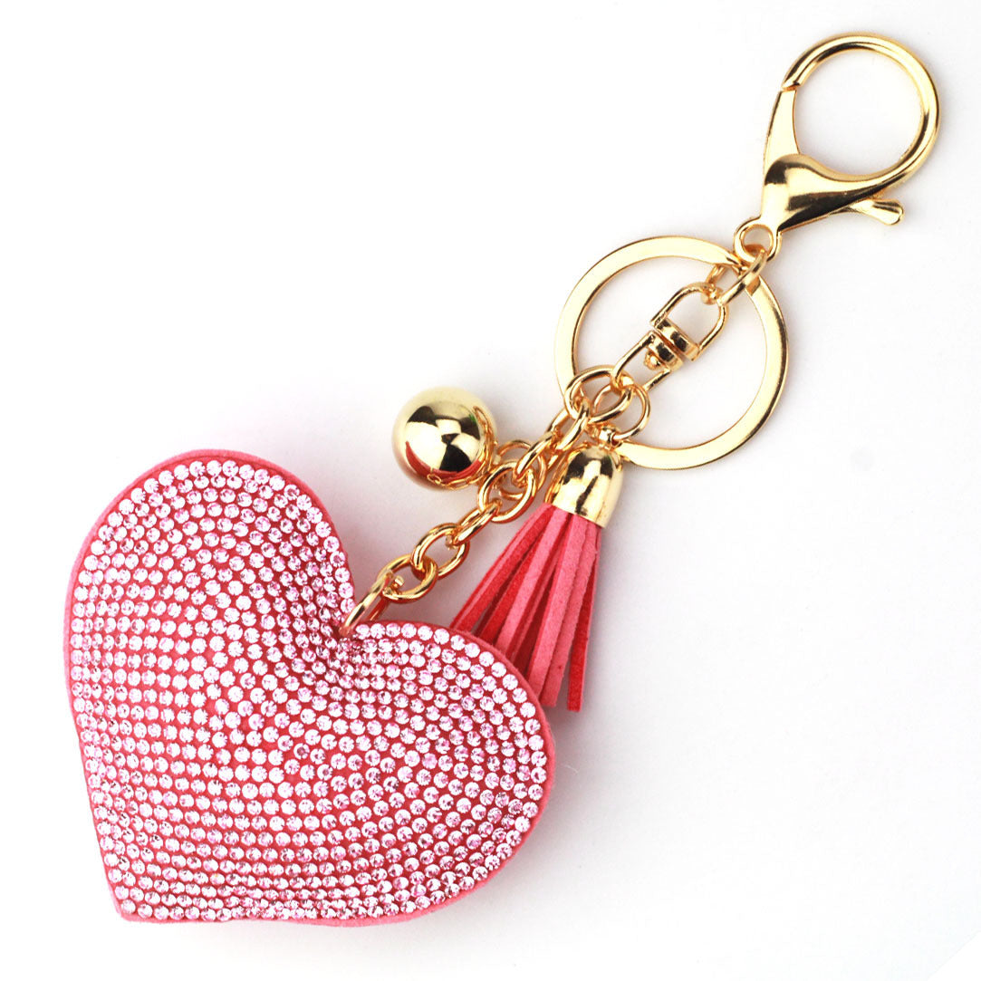 Wholesale 12pcs Heart Shape Hot Diamond Leather Keychain ACC-KC-DC001