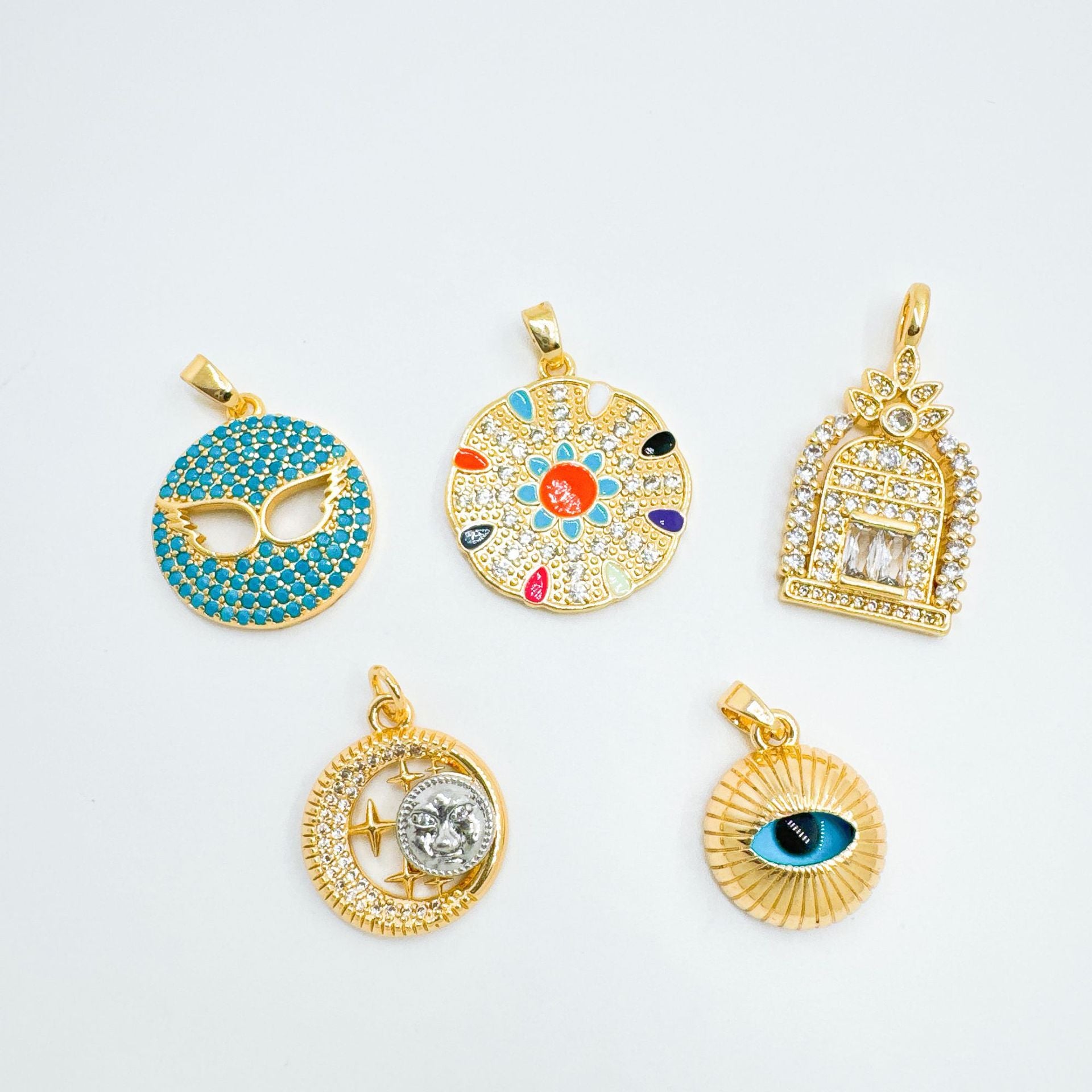 Wholesale Gold Plated Copper Evil Eye Geometric Pendant Necklace,  Fashion Jewelry Accessory for Women