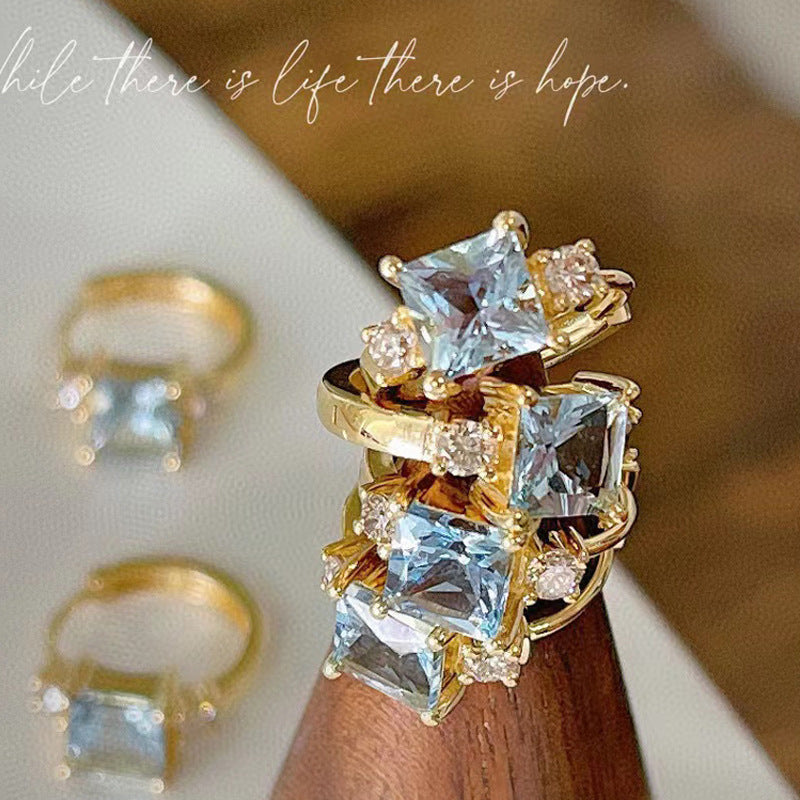 Wholesale Natural London Blue Topaz Plated 18K Gold Earrings