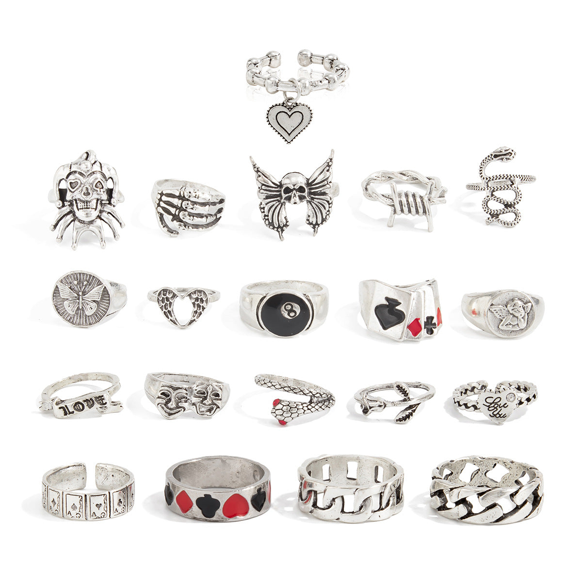 Wholesale Alloy Antique Silver Ring Set  Gothic Snake Bat Motif Fashion Accessory