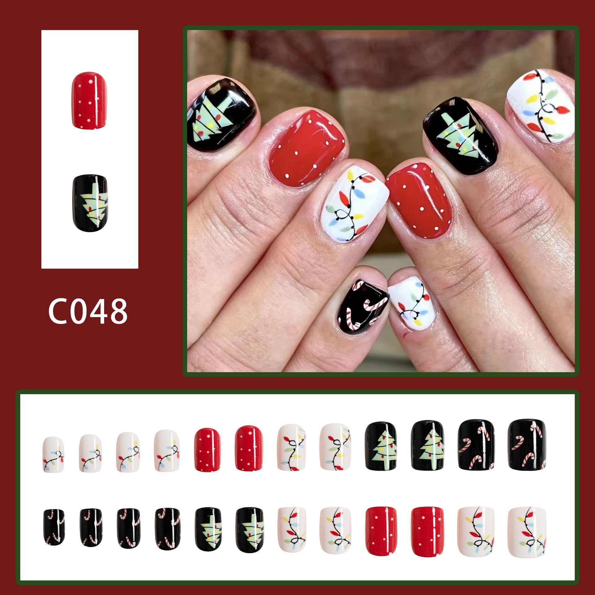 Wholesale 24 Pieces/box Christmas Press-on Nails Kits Nail Stickers ACC-NS-GuaiXL097