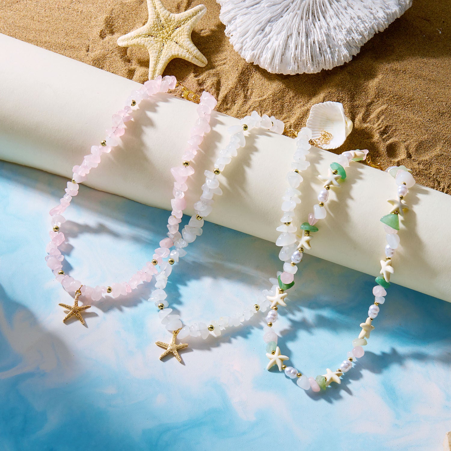 Wholesale  Bohemian Summer Natural Stone Gravel Card Necklace