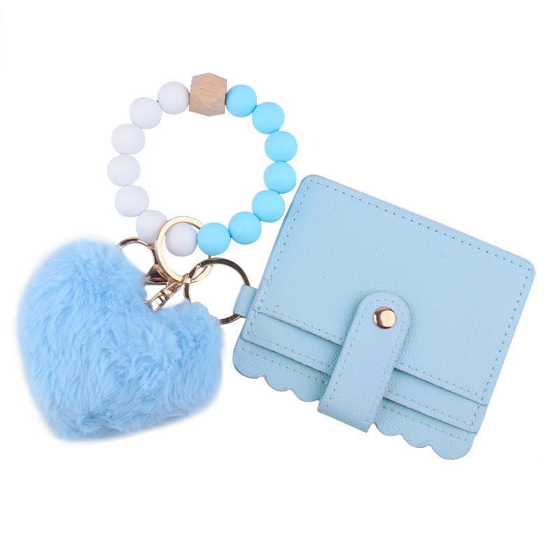 Wholesale  Cartoon Plush Love Card  Beaded DIY Silicone Bracelet Handset Wallet Keychain
