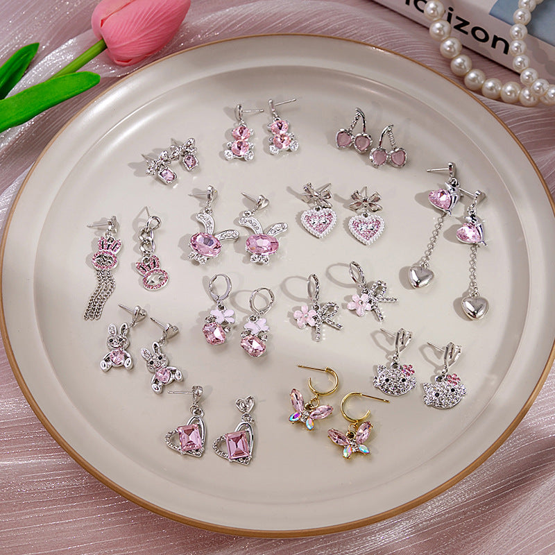 Wholesale Silver Needle Pink Rabbit Dolphin Heart Earrings ACC-ES-MDD093