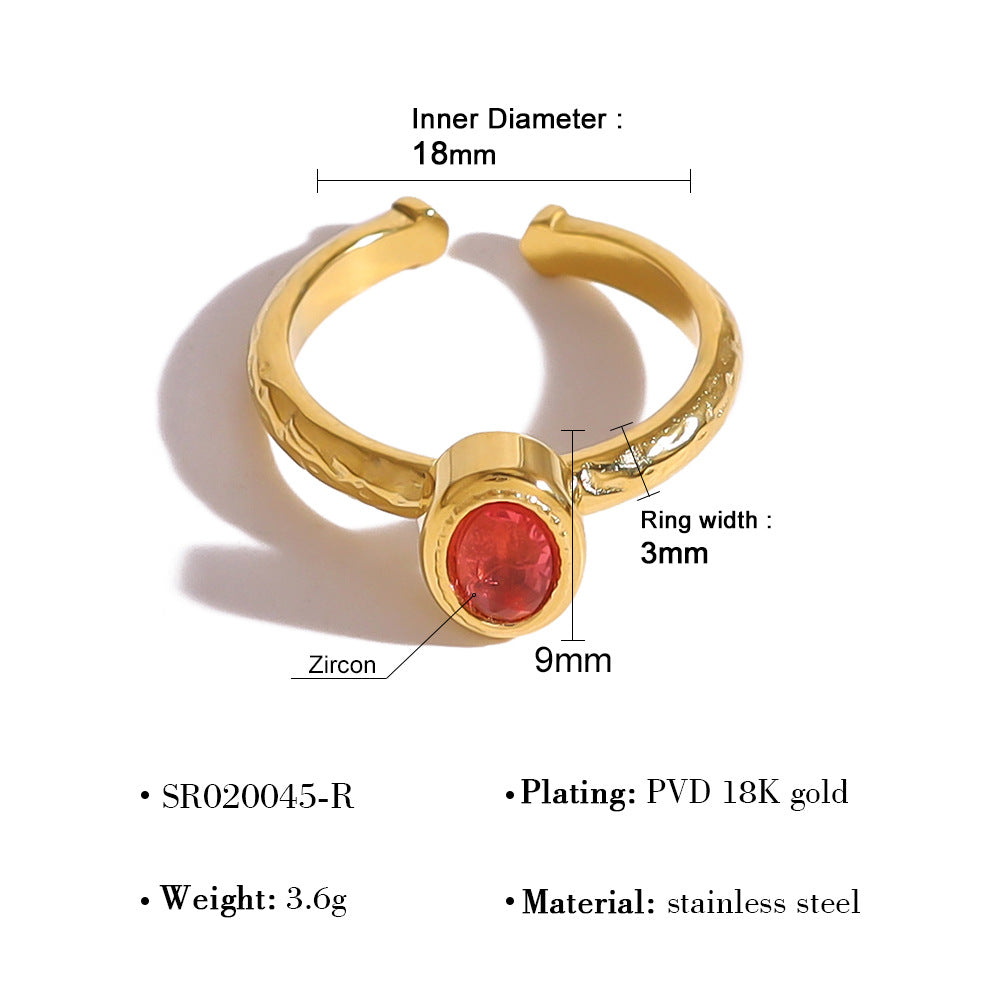 Wholesale retro style color zircon ring  open stainless steel adjustable ring