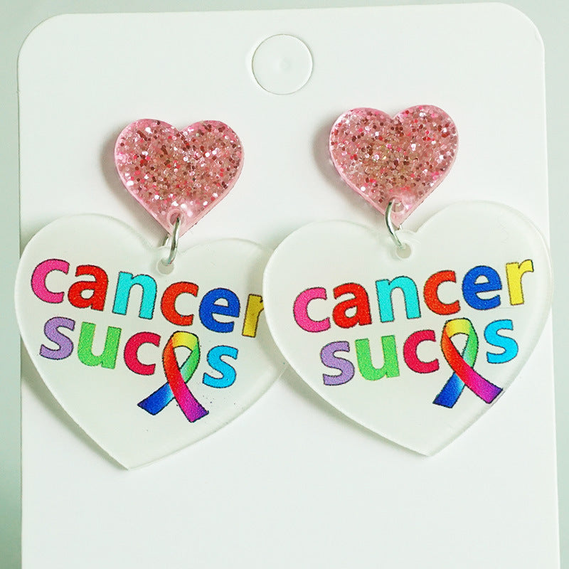 Wholesale 2 Pairs/Pack Pink Ribbon Cancer Survivor Acrylic Earrings ACC-ES-HY102