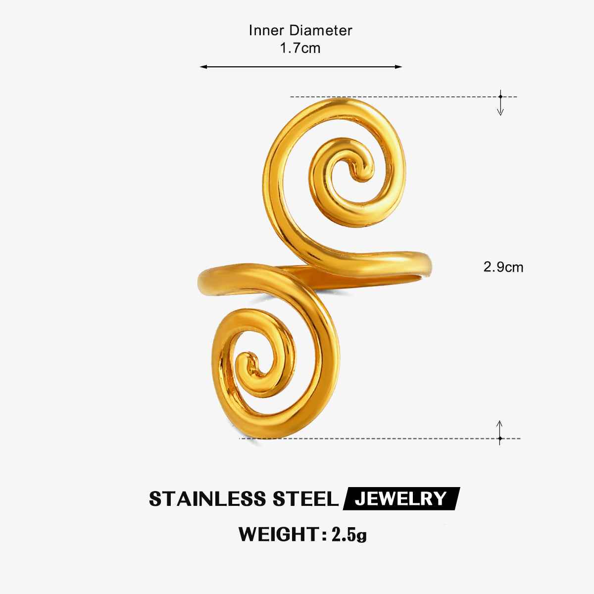 Wholesale European Style Swirl Open Ring,  Gold Plated Stainless Steel,  Fashion Jewelry Accessory for Women