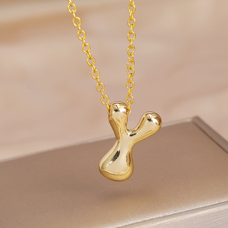 Wholesale Brass Glow Balloon Bubble Cute Chubby 26 English silver Letter Pendant Necklace