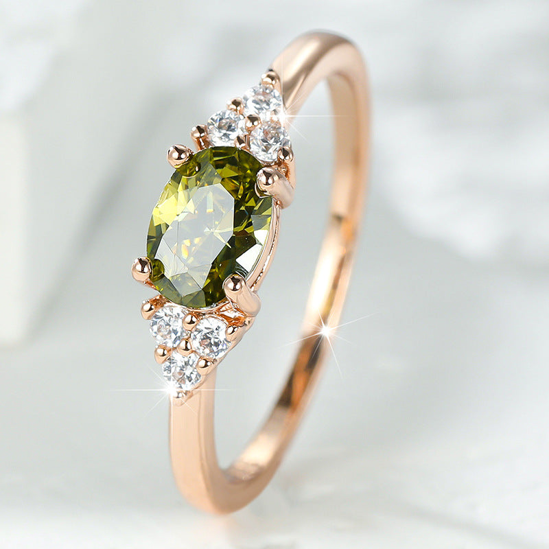 Wholesale Trendy Gold Olive Green Ring with Micro-Set Zircon - Jewelry Accessory