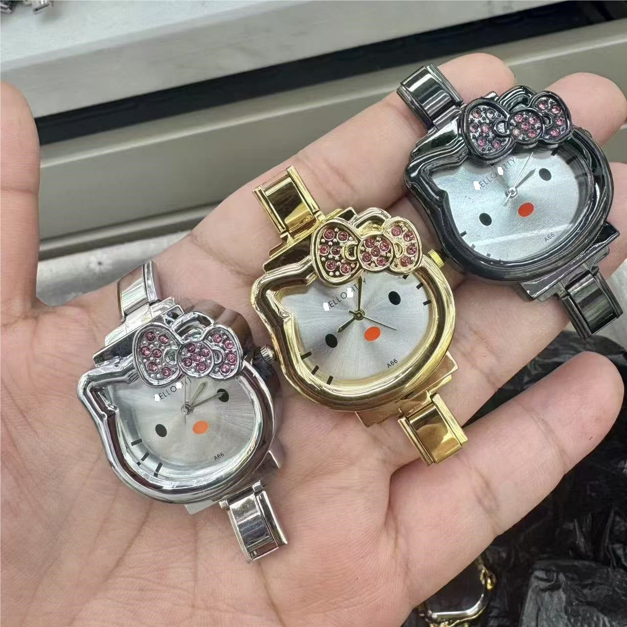 Wholesale Cute Cat Rhinestone Bow Watch,  Cartoon DIY Strap,  Unisex Fashion Accessory,  Great Gift