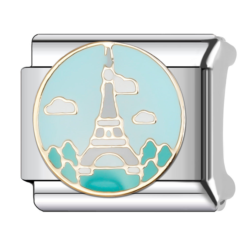 Wholesale Italian Charm Bracelet 9mm DIY Splicing National Tourism Scenic Logo Stainless Steel Composable Bracelet