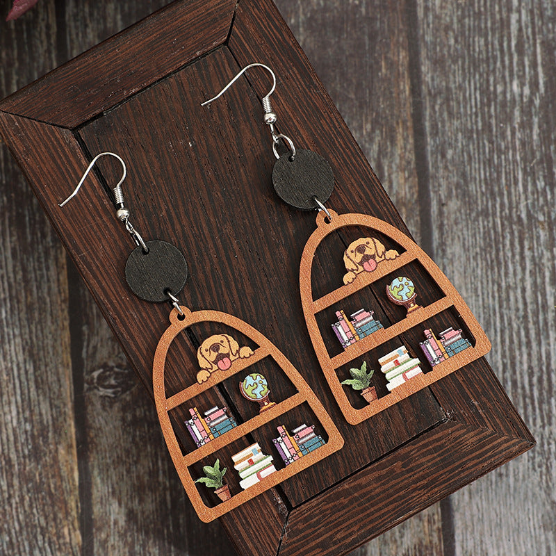 Wholesale Geometric book-shaped wooden earrings for the start of school and graduation season