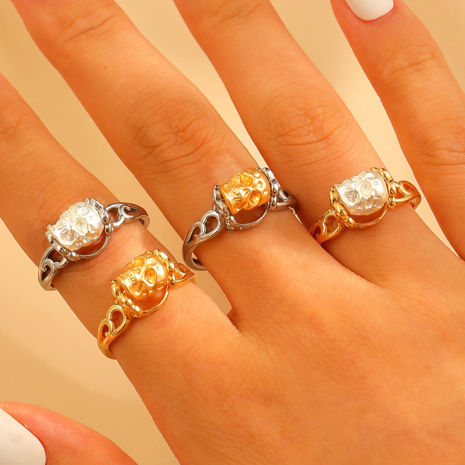 Wholesale Gold Plated Gothic Skull Ring Fashion Jewelry Accessory for Gift Boutique