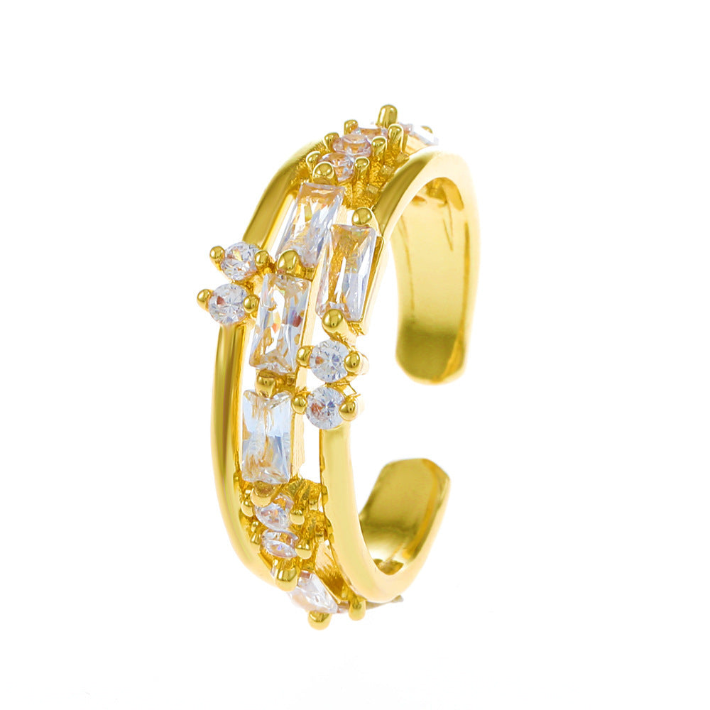 Wholesale copper inlaid zircon ring geometric open index finger ring
