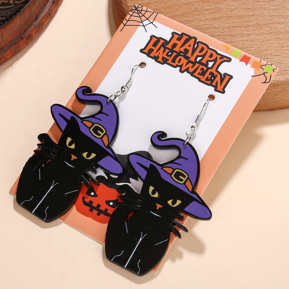 Wholesale   Series  Pumpkin Candy Little Devil Ghost Black Cat Dwarf Acrylic Earrings