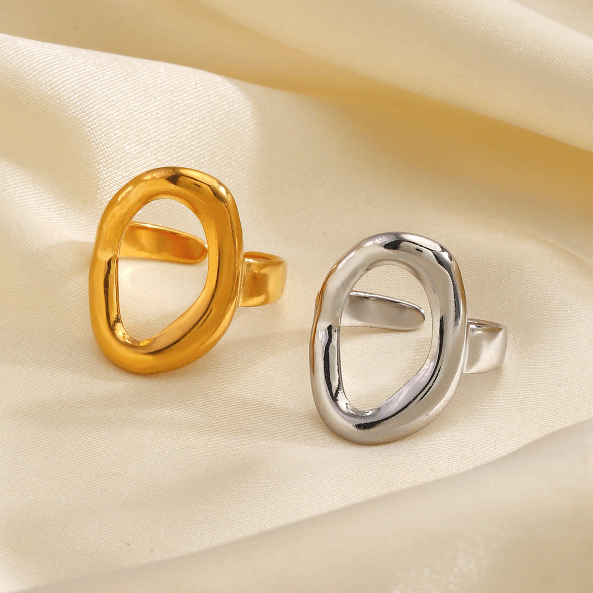 Wholesale European American Stainless Steel Irregular Oval Ring – Trendy Niche Design Jewelry Accessory
