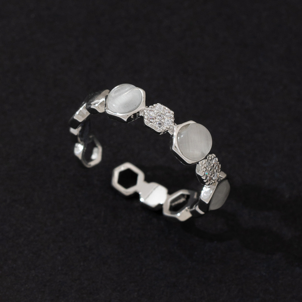 Wholesale Starry Zircon Ring Korean Fashion Cat Eye Couple Adjustable Ring Copper Jewelry Accessory For Boutique Resale