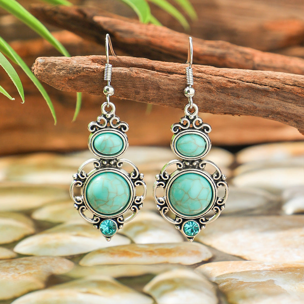 Wholesale Ethnic Style Turquoise Earrings Simple Creative Retro Jewelry Accessory