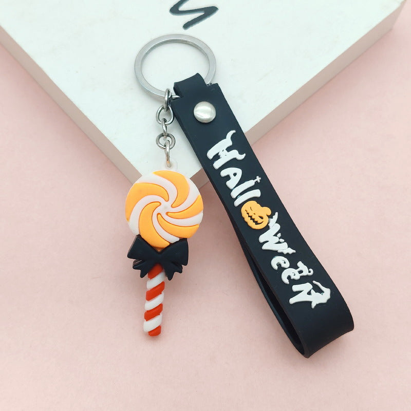 Wholesale Cute  Soft Glue Keychain Pendant Skull Pumpkin Cartoon Car Key Accessory Gift