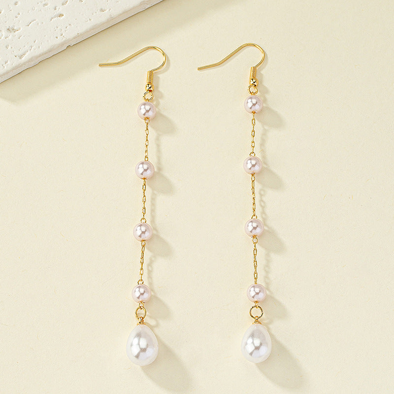 Wholesale Stylish Long Pearl Tassel Earrings Korean Retro Fairy Style For Women Party Wear Fashion Accessory Boutique Resale