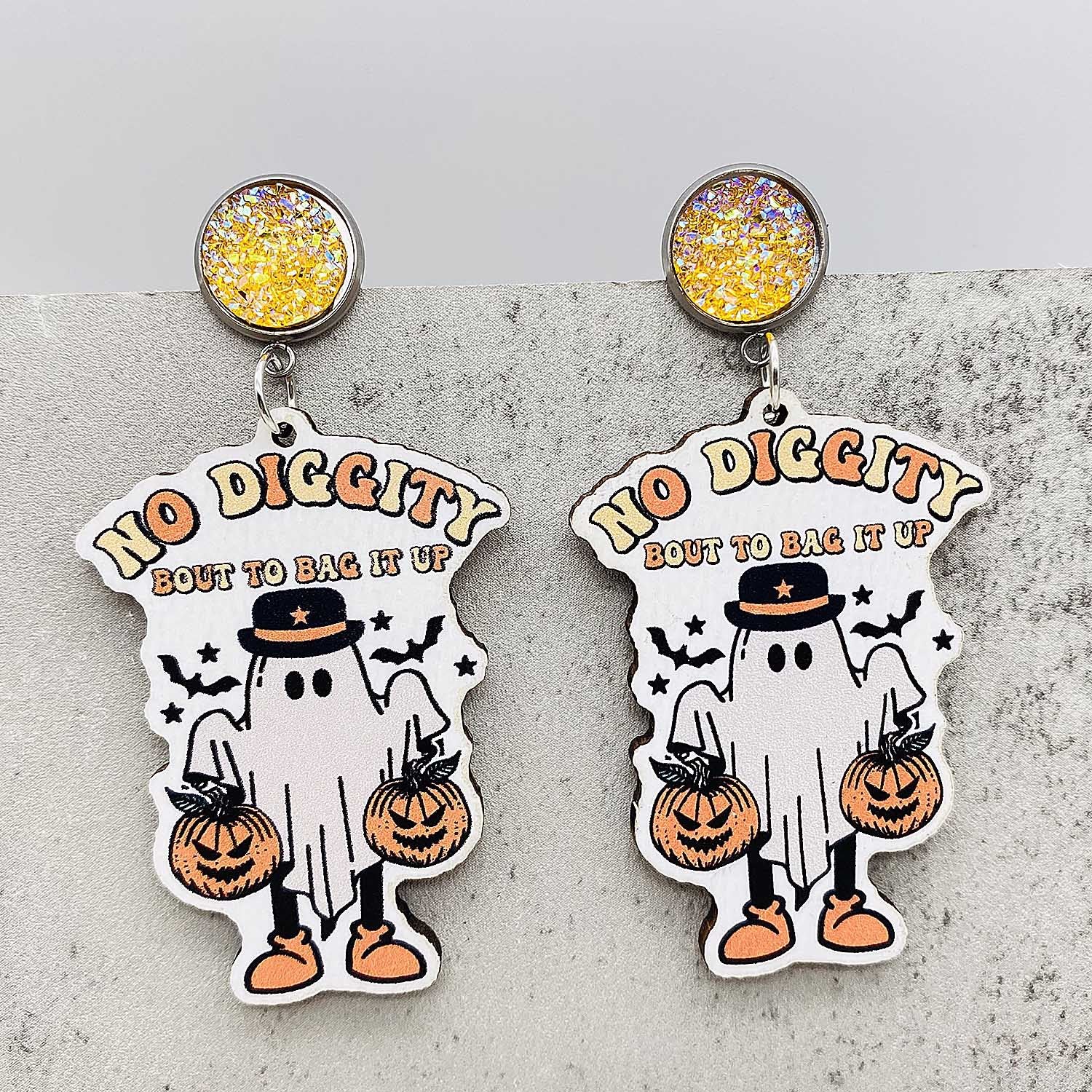 Wholesale Halloween Horror Pumpkin Castle Wood Earrings ACC-ES-ChenY026