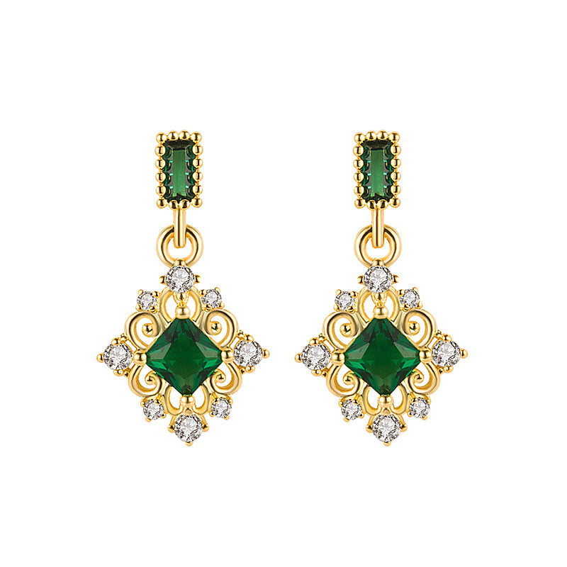 Wholesale Copper Electroplated Square Emerald Earrings for Women Party Wear Jewelry